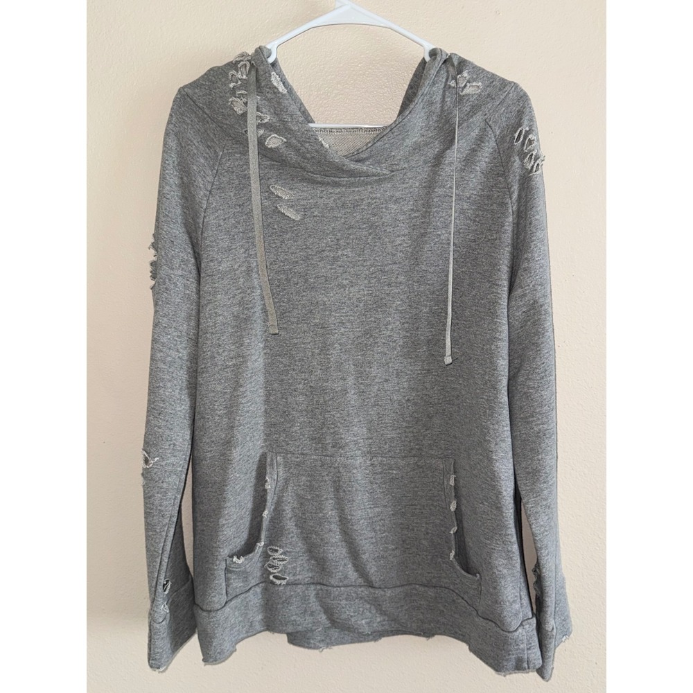 Chelsea DeBoer Lily & Lottie Distressed Hoodie Heather Gray XL Ripped Sweatshirt
